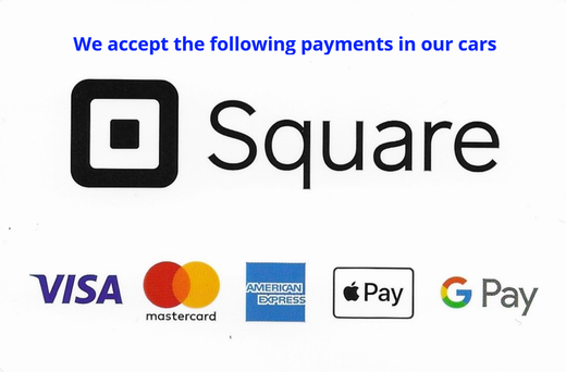 We accept Visa, Mastercard, American Express, Apple pay and google pay all within the comfort of the taxi