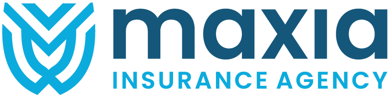 A blue and white logo for maxia insurance agency
