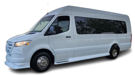 A white van is parked on a white background.