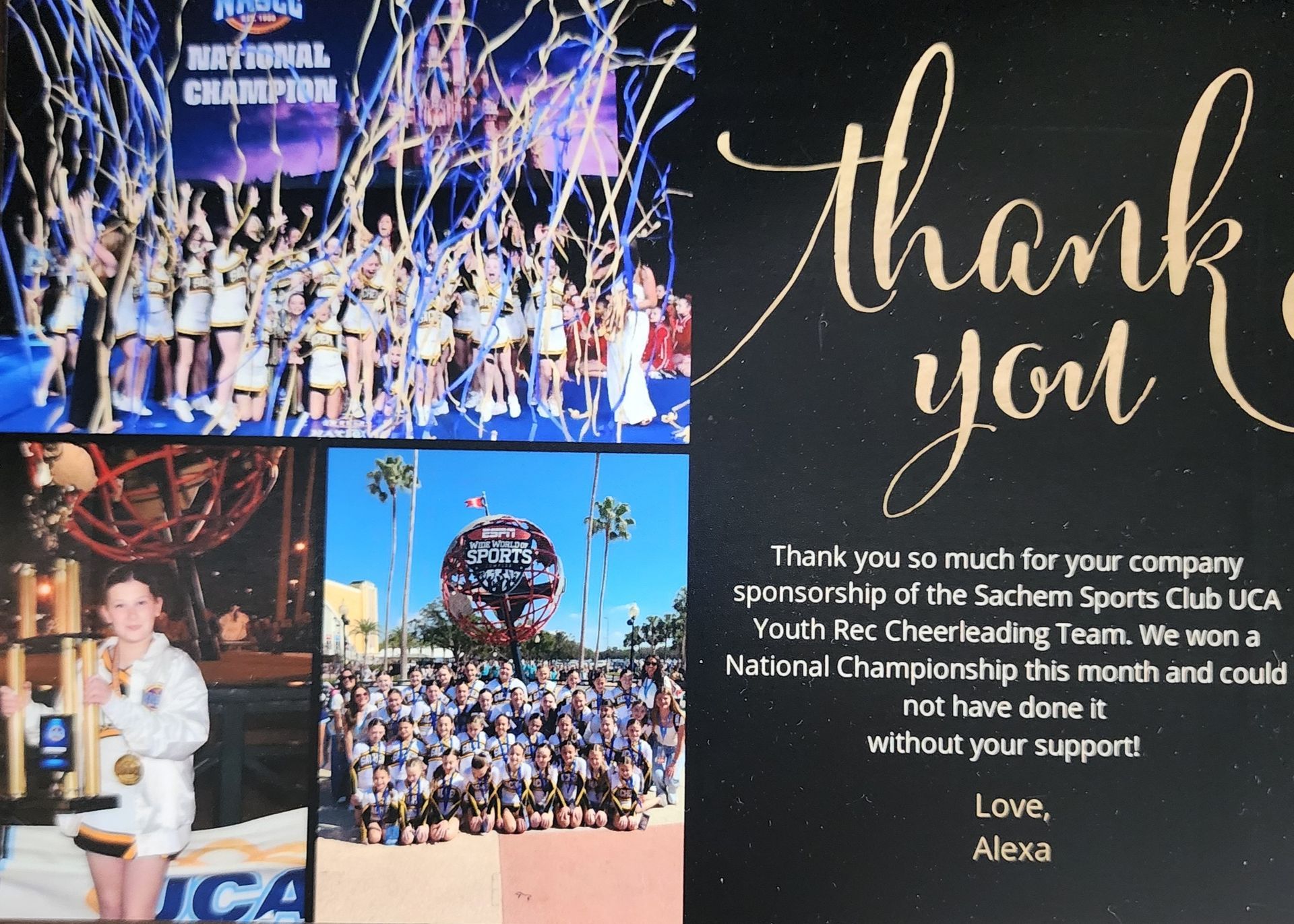 A thank you card with a collage of photos