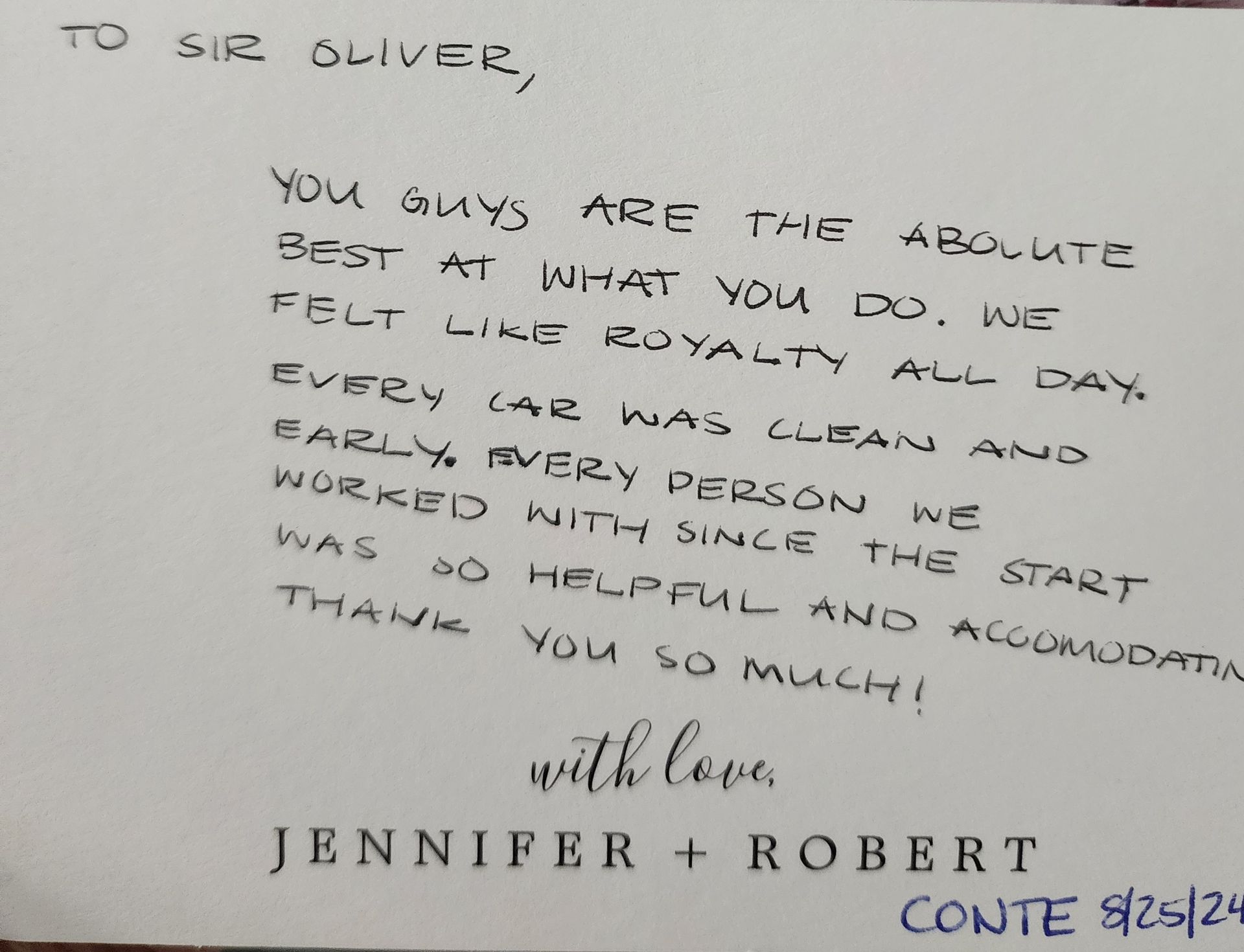 A thank you note from jennifer and robert