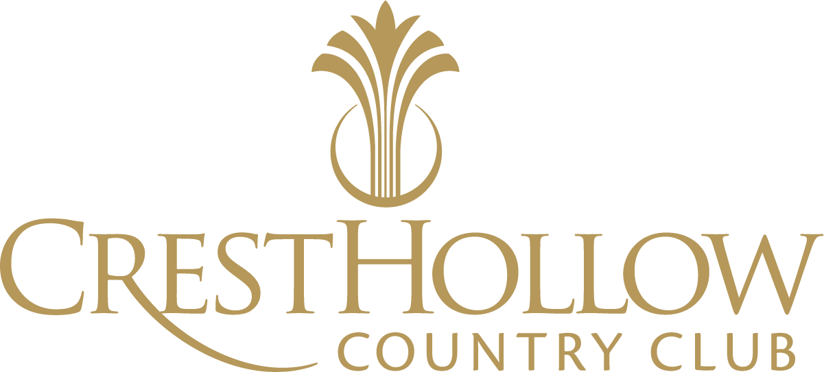 The crest hollow country club logo is a gold logo with a flower on it.
