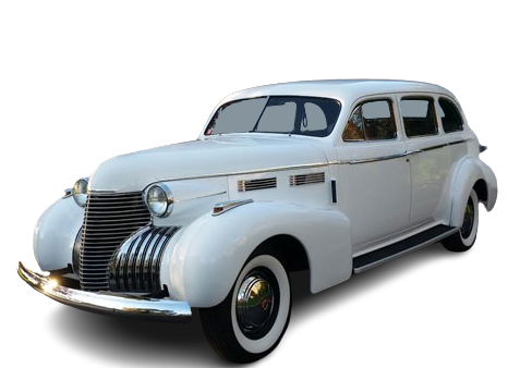 An old white car with white tires is on a white background.