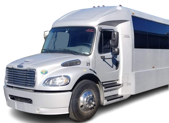 A white bus with the number 25 on it