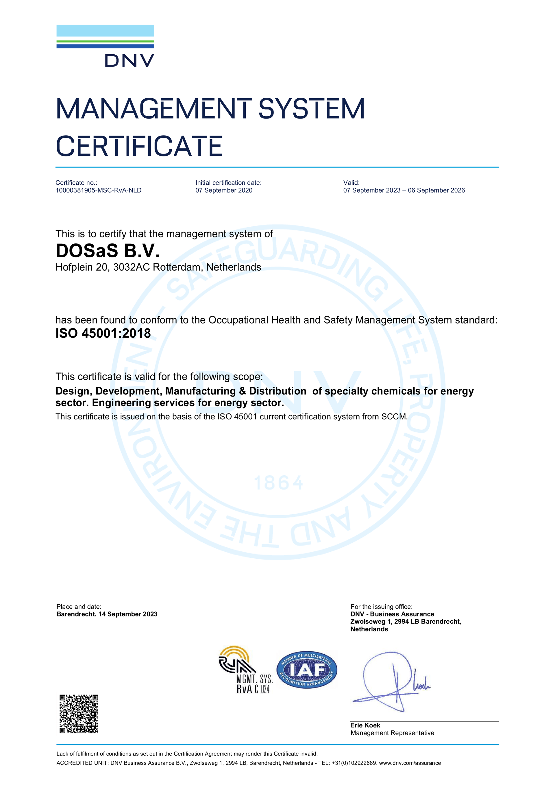 ISO 45001:2018 Certificate