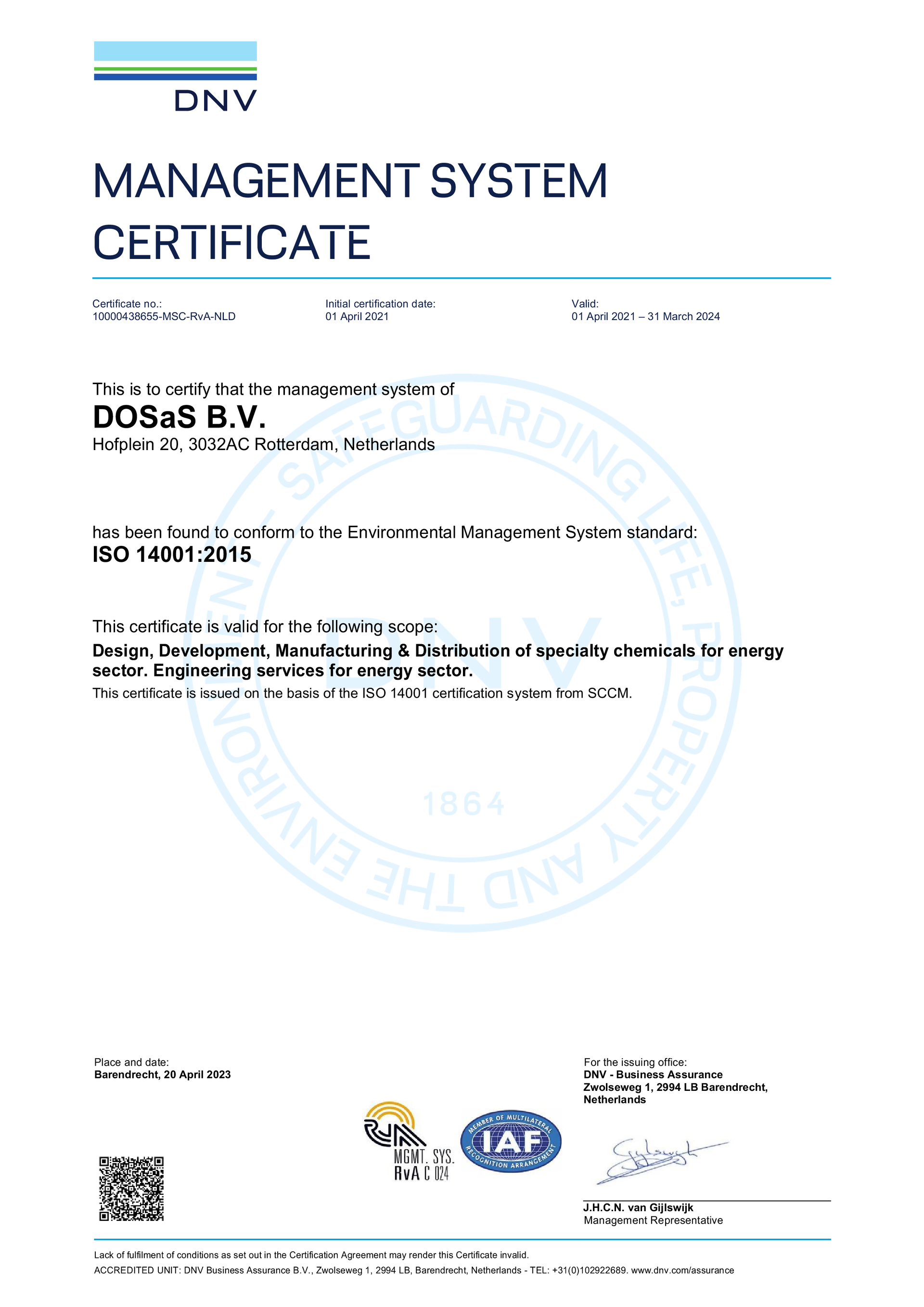 ISO 14001:2015 Certificate