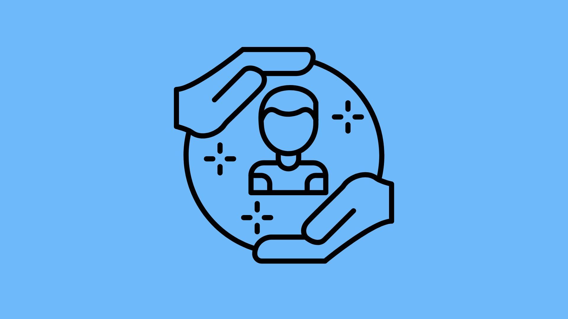 Eine Zeichnung von einer Hand, die einen Mensch in einem Kreis hält.