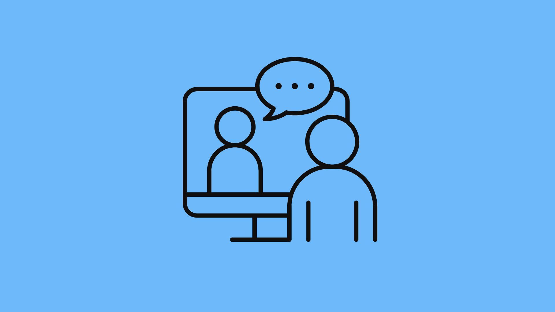 A line drawing of two people talking to each other on a computer screen.