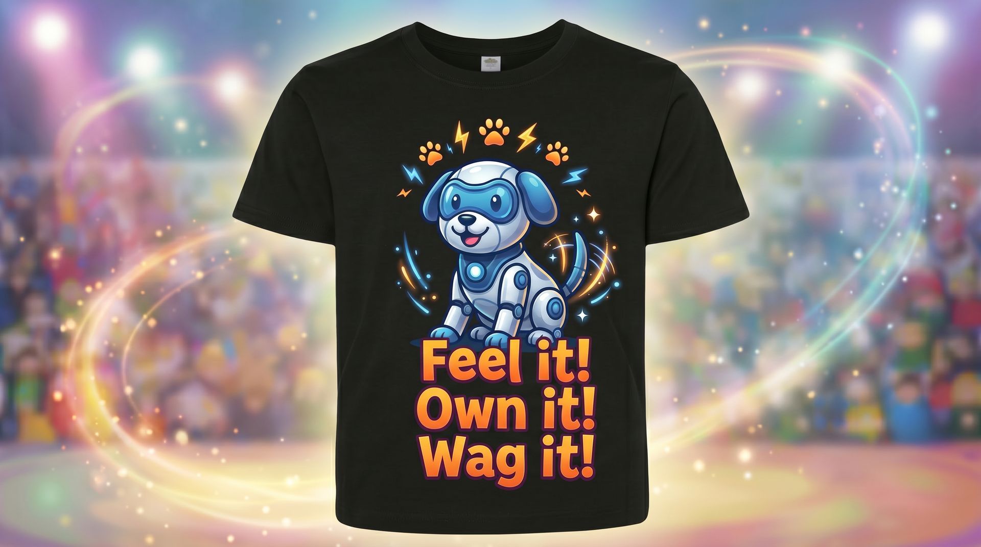 Tyson robot dog black t-shirt — Feel it! Own it! Wag it! — Endless Wonder Studios