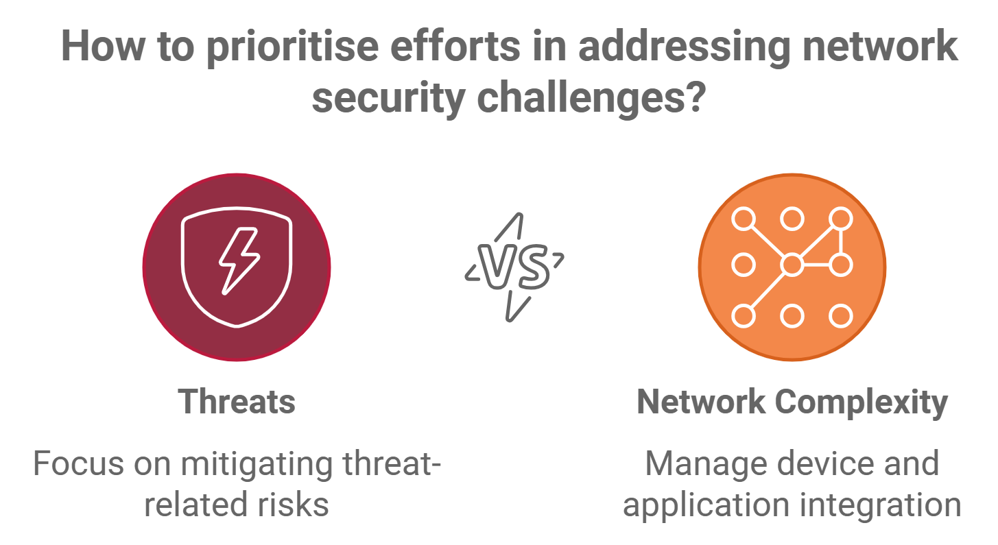 A diagram showing how to prioritise efforts in addressing network security challenges