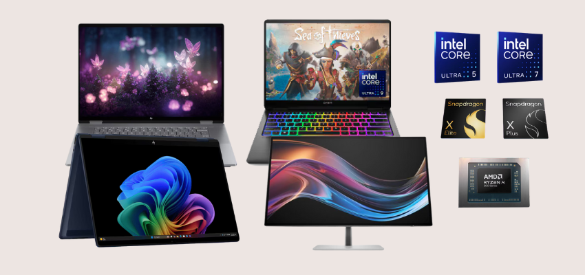 A group of laptops and monitors are sitting next to each other on a table.