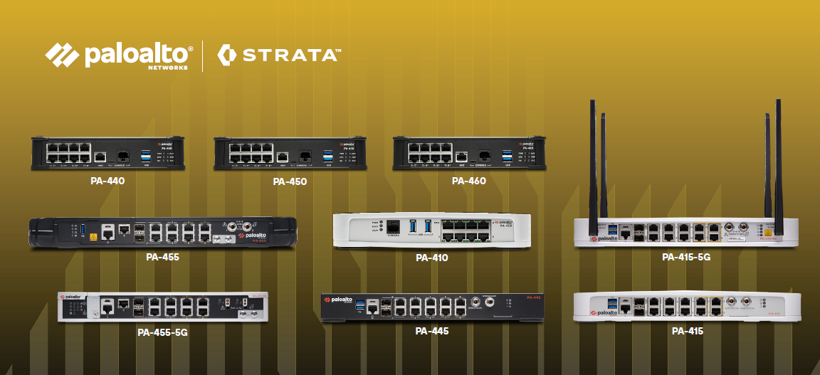 A group of paloalto routers are lined up in a row