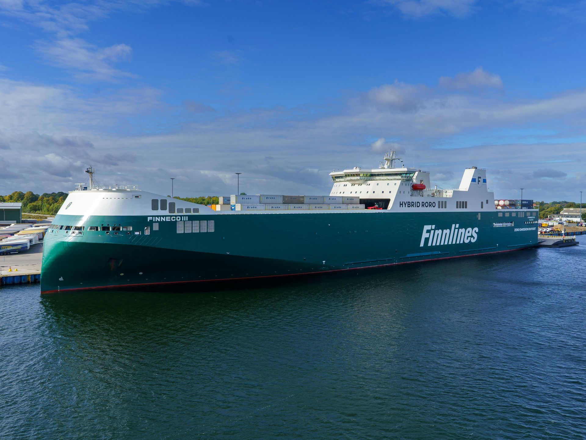 A large green cargo ship, 