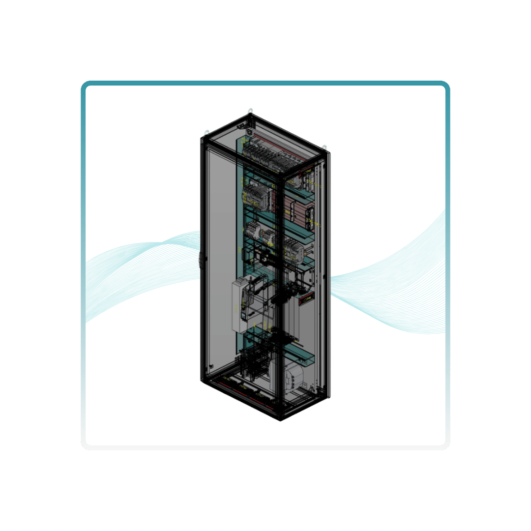 A 3d model of a control panel with a lot of electronics inside of it.