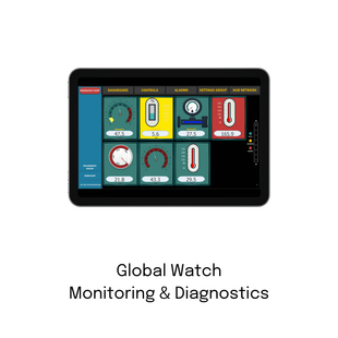 A tablet with a screen that says `` global watch monitoring & diagnostics '' on it.