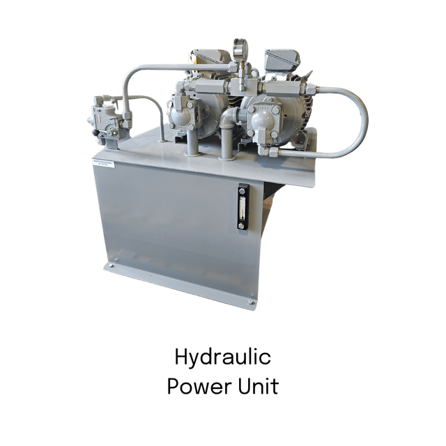 A picture of a hydraulic power unit on a white background.