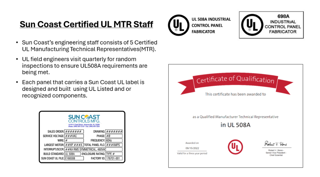 A picture of a sun coast certified ul mtr staff certificate