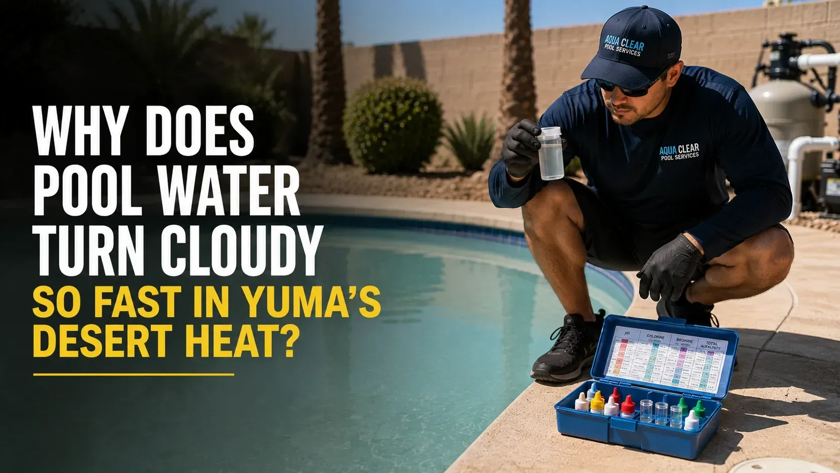 A technician skimming a clean pool, showing how to prevent algae and why does pool water turn cloudy so fast.