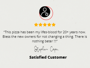 A satisfied customer has written a review about a pizza