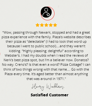 A satisfied customer wrote a review for pizza cottage