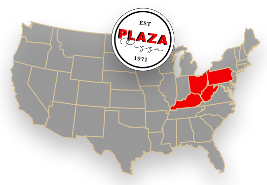 A map of the united states showing the location of plaza pizza