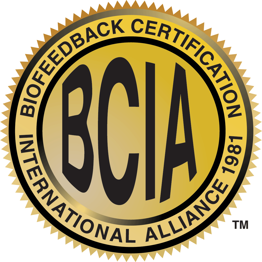 BCIA Biofeedback Certification International Alliance seal in gold and black