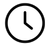 A black outline icon of a clock showing the time as approximately 4:00.
