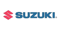 The blue Suzuki wordmark logo accompanied by a stylized red "S" symbol on a white background.