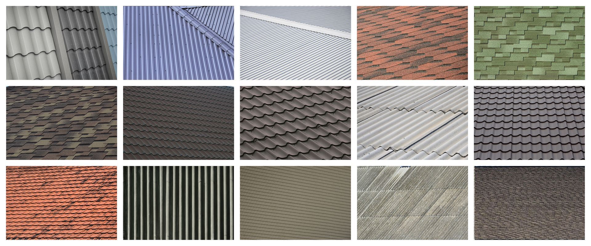 Collage of roofing textures showcasing a residential roofer expertise on various roof types.