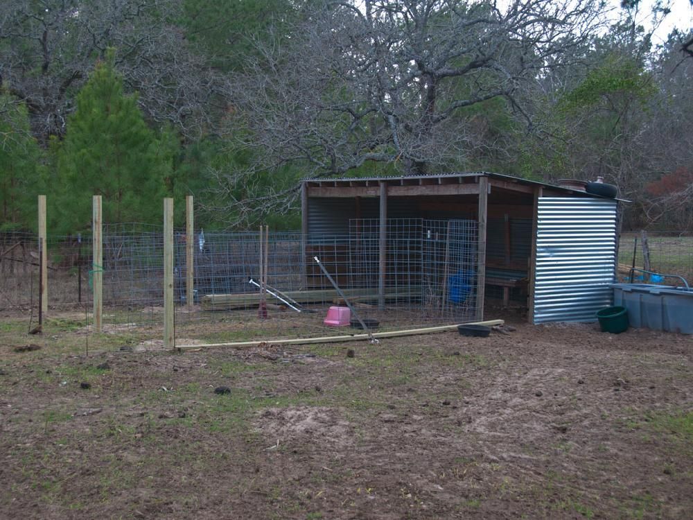 A fenced in area with a shed in the middle of it