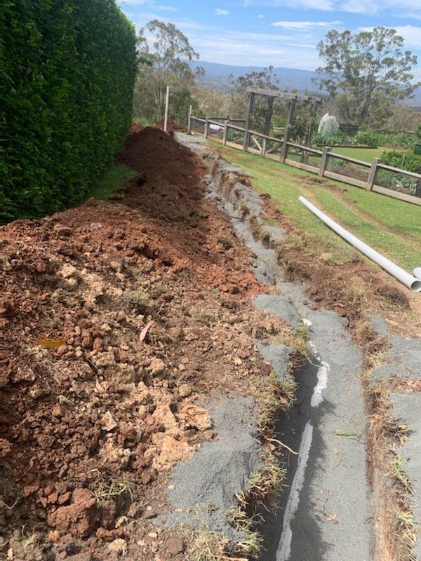Stormwater drainage installation - trenches laid with pipe