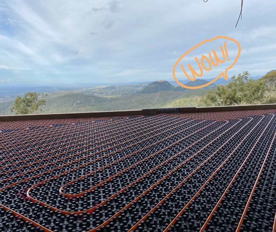 Picture of underfloor heating being installed in a Toowoomba home with a beautiful view.
