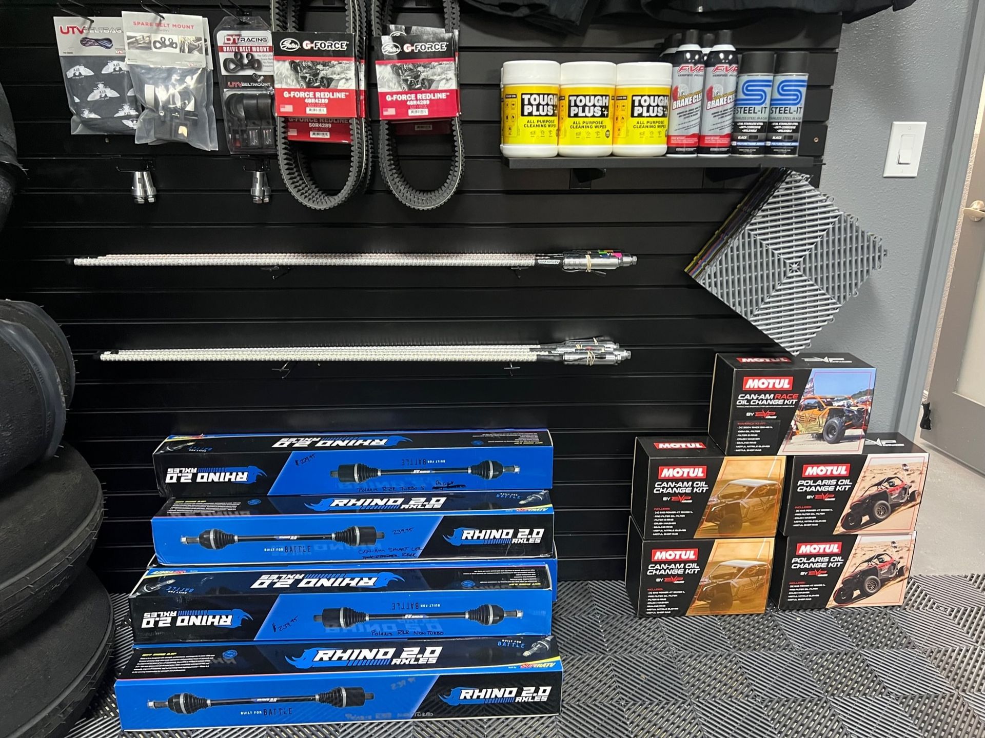 A store filled with lots of motorcycle parts and tires.