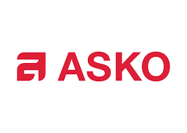 A red and white asko logo on a white background