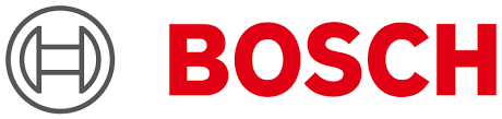 A close up of a bosch logo on a white background.