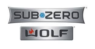A logo for sub zero and wolf on a white background