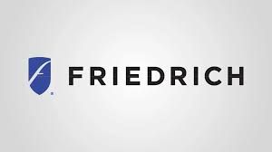 A friedrich logo with a blue shield on a white background.