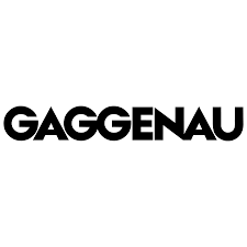 A black and white logo for gaggenau on a white background.