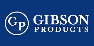 The gibson products logo is on a blue background.
