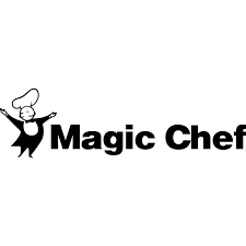 A black and white logo for magic chef with a chef in a chef 's hat.