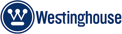 A blue and white logo for westinghouse is shown on a white background.