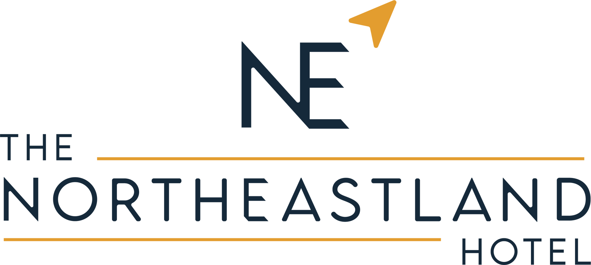 A logo for the northeastland hotel with a triangle in the middle.