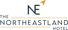 A logo for the northeastland hotel with a triangle in the middle.