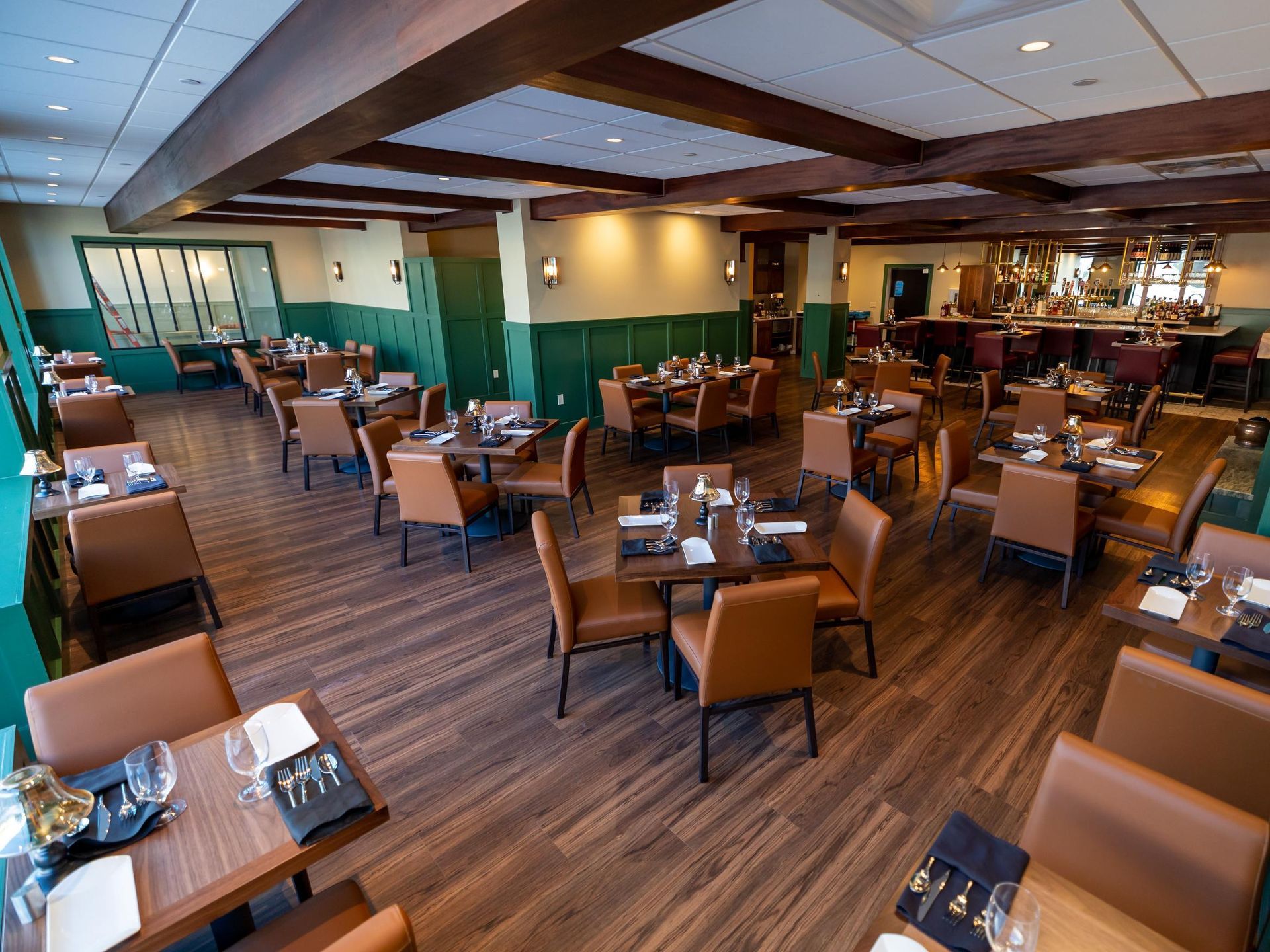 A large dining room filled with tables and chairs.