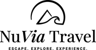 NuVia Travel logo with stylized mountain and wave above the text “Escape. Explore. Experience.”