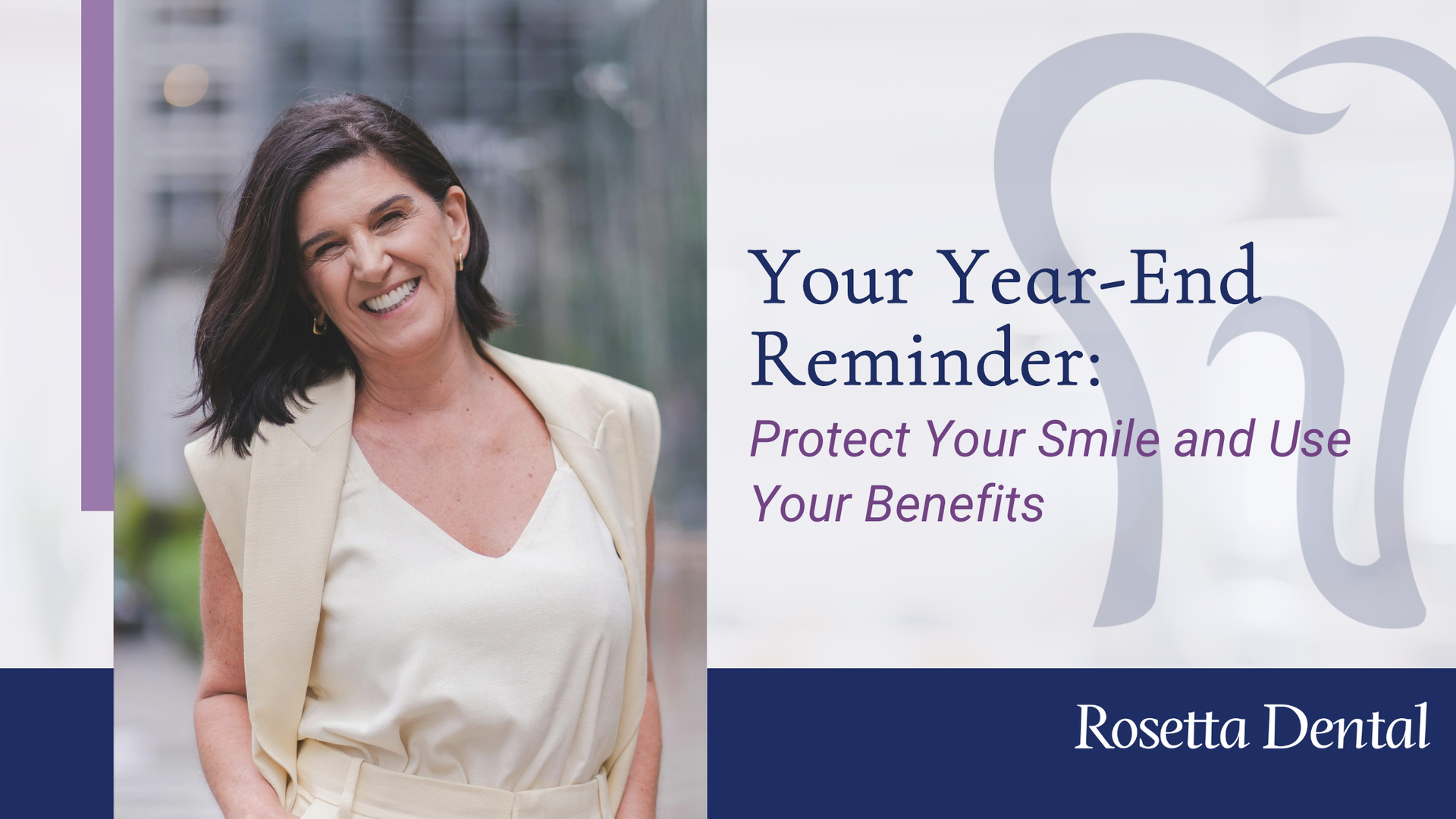 Woman smiles, with text: 