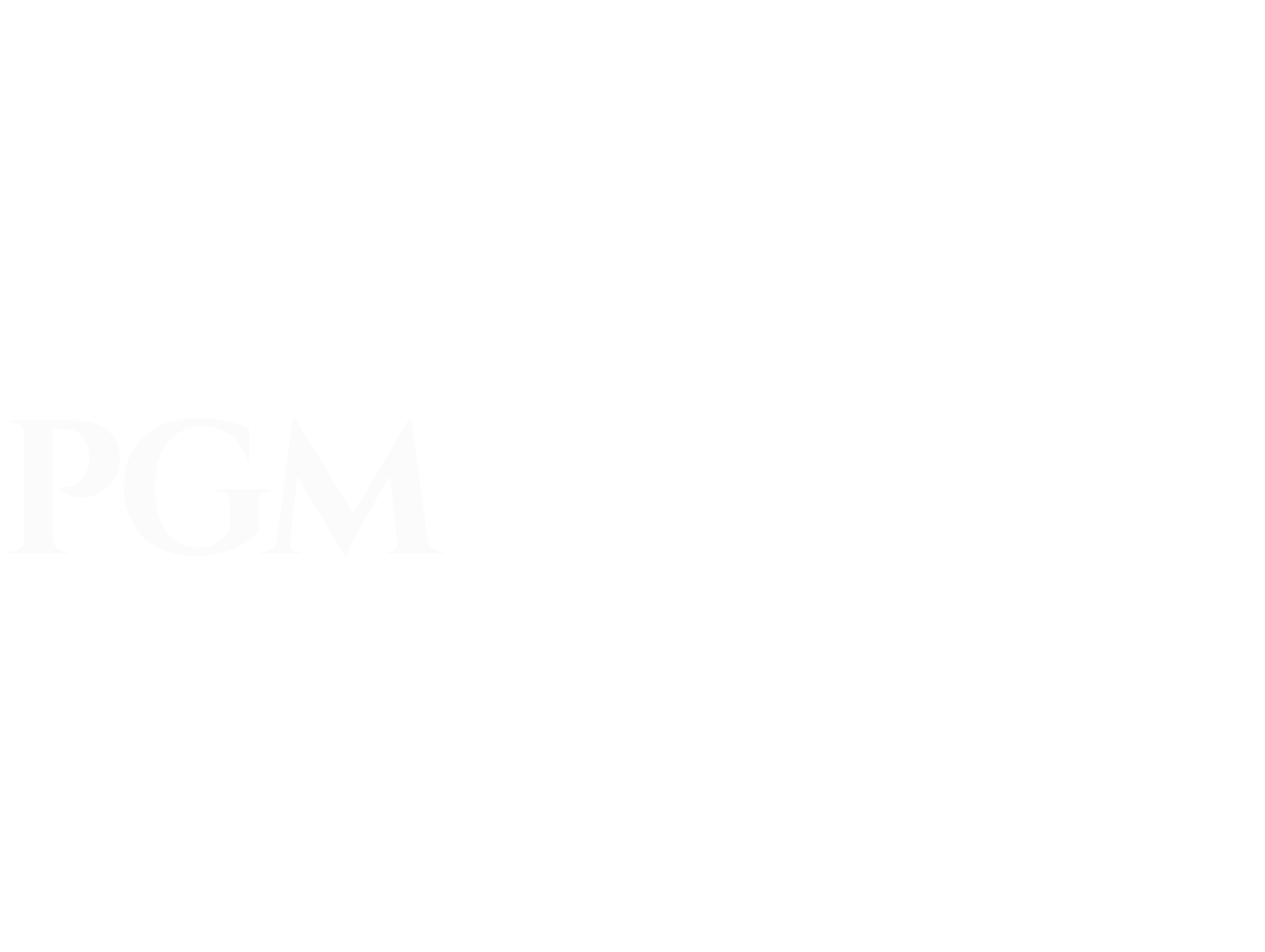 PGM text logo, light gray on a white background.