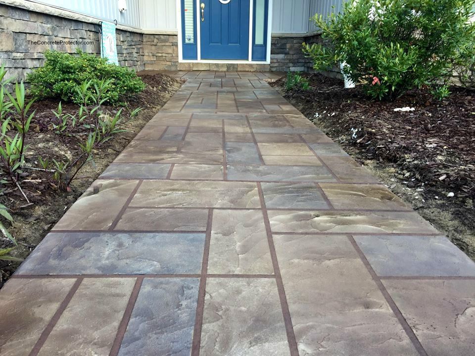 Decorative, stamped concrete sidewalk