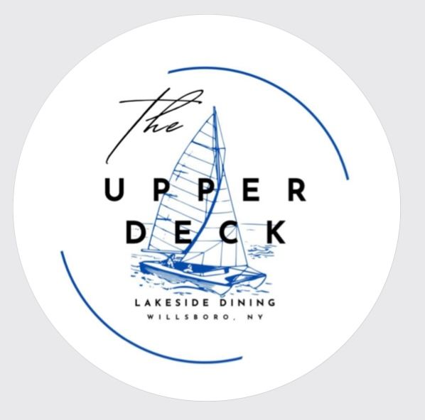 A logo for the upper deck lakeside dining in willsboro ny
