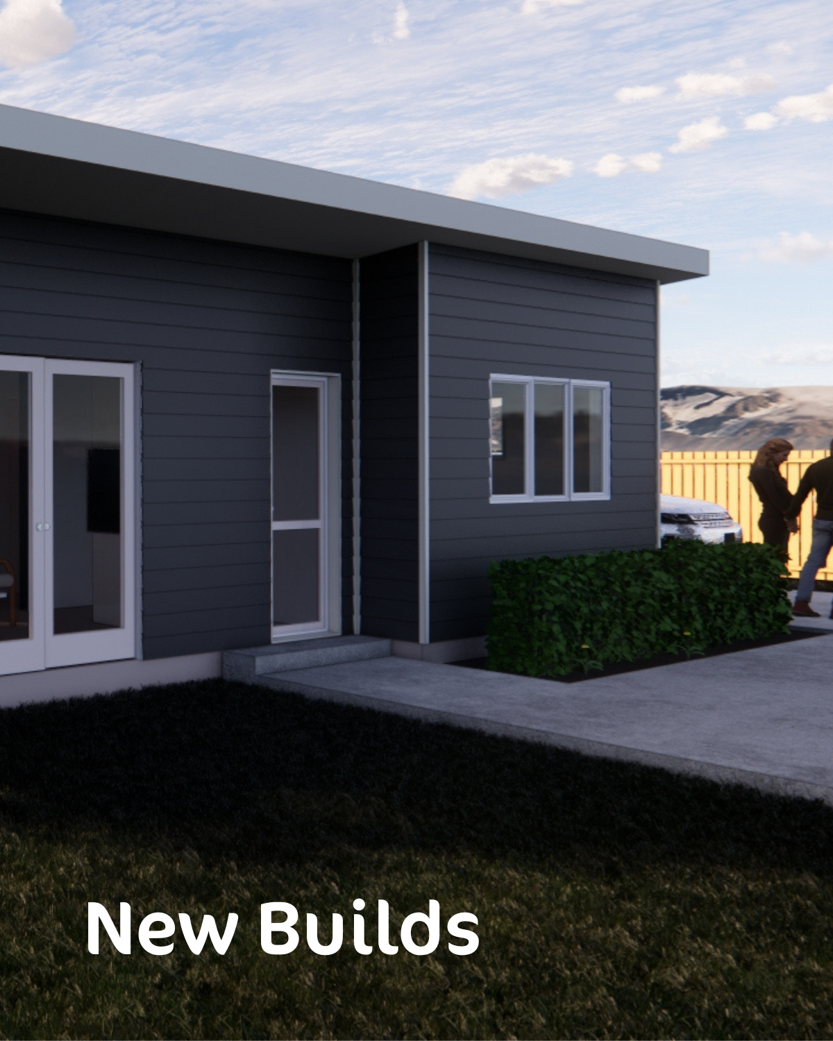 A picture of a house with the words new builds on the bottom